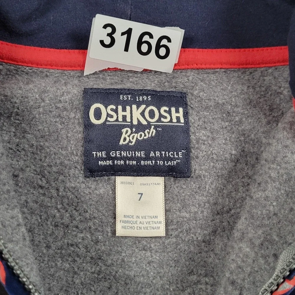 OshKosh B'gosh Hoodie Sweatshirt Kids‎ 7 Gray Full Zip Fleece Logo Colorblock